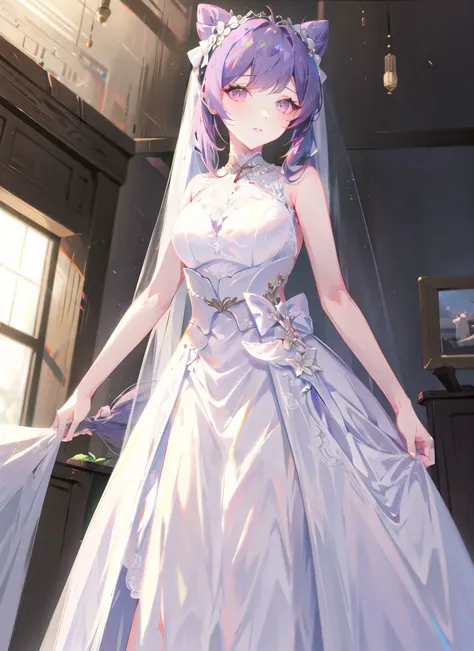 1girl, from below, standing, looking at viewer
<lora:keqingGenshinImpact3in1_v10:0.5:MIDD>keqing (genshin impact), hair bun, purple hair, (long twintails:1.2), purple eyes, diamond-shaped pupils, hair ornament, cone hair bun, long hair, double bun, bangs, bow, hair flower, hair bow, hair ribbon
(white wedding dress:1.3), wedding ring, bridal veil, white dress, white gown, very long dress,
<lora:keqingGenshinImpact3in1_v10:0><lora:SeY-000010:1:OUT8>