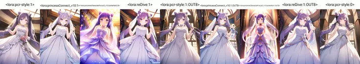 1girl, from below, standing, looking at viewer
<lora:keqingGenshinImpact3in1_v10:0.5:MIDD>keqing (genshin impact), hair bun, purple hair, (long twintails:1.2), purple eyes, diamond-shaped pupils, hair ornament, cone hair bun, long hair, double bun, bangs, bow, hair flower, hair bow, hair ribbon
(white wedding dress:1.3), wedding ring, bridal veil, white dress, white gown, very long dress,
<lora:keqingGenshinImpact3in1_v10:0>
<lora:pcr-style:1>
<lora:pcr-style:0>, <lora:princessConnect_v10:0>, <lora:priconneCharacterFocus3_v1Counterfeit:0>, <lora:reDive:0>,