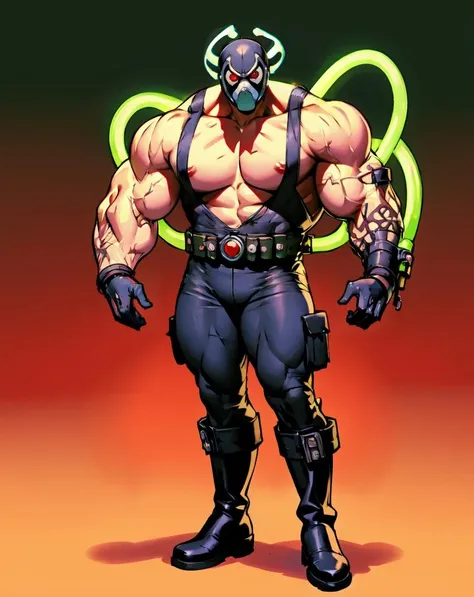 full body, photo of a (girl:1.2), (black mask,white symbolic in it), gas mask, red glowing eyes, bob cut, blonde,
(muscular:1.26), (huge breast:1.2), 
black tank top,  black gloves, Tactical Belt, black cargo pants, boots,
BREAK
green (thick veins:1.2), green glowing (tubes on arm and head:1.33), tubes, 
(combat_pose),
Horror Genre, (Decaying haunted mansion),
intricate details, (highly detailed, best quality, realistic:1.4) <lora:bulkedupAI_bulkedupAIR15:0.3> <lora:BaneDcComicsLora:0.76>