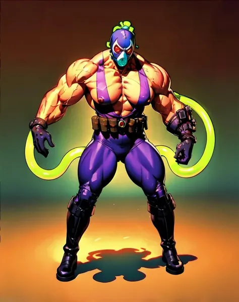 full body, photo of a (girl:1.4), (black mask,white symbolic in it), gas mask, red glowing eyes, bob cut, blonde,
(muscular:1.26), (huge breast:1.2),
black tank top, black gloves, Tactical Belt, black cargo pants, boots,
green (thick veins:1.2), green glowing (tubes on arm and head:1.33), tubes,
(incoming attack_pose),
Horror Genre, (Sinister haunted fairground),
intricate details, (highly detailed, best quality, realistic:1.4) <lora:bulkedupAI_bulkedupAIR15:0.3> <lora:BaneDcComicsLora:0.73>