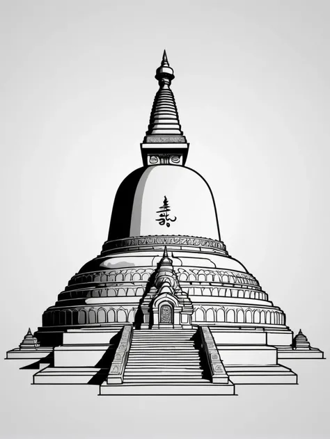 <lora:Boudhanath_Stupa:0.3> a black and white logo with boudhanathstupa, lineart, thick lines, neutral background