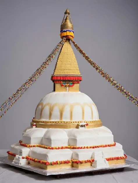 <lora:Boudhanath_Stupa:0.8> a fondant cake in shape of boudhanathstupa, neutral background