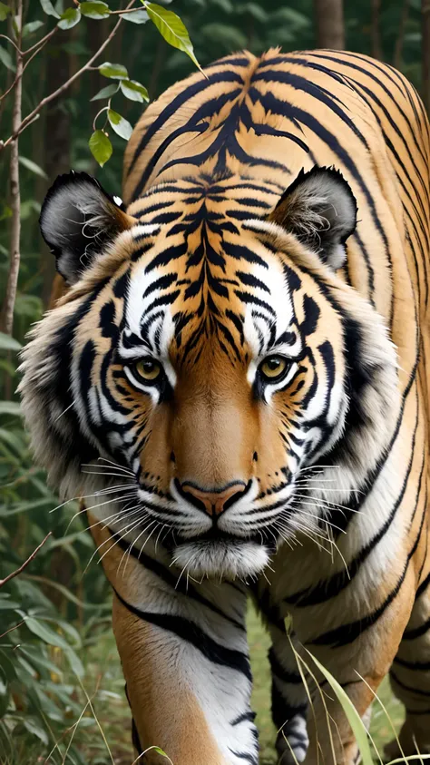 A tiger walking in the wild, look at viewer,angry