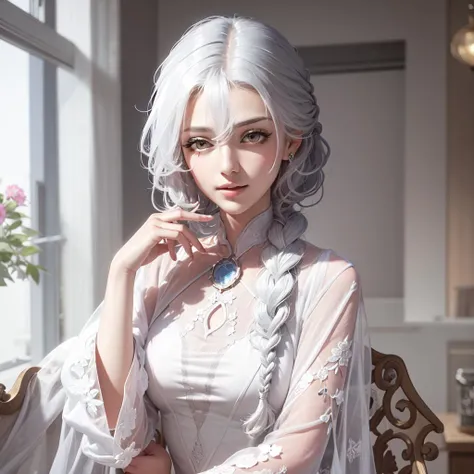 masterpiece, best quality,EOS,braid, white hair,