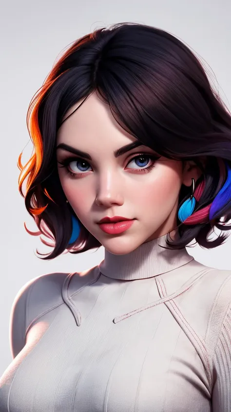 vltnppi:1.2 as cartoon character, sfw, dressed, turtleneck, upper body, intricate, sharp focus, soft lighting, vibrant colors, masterpiece, (frontal), detailed eyes, advertising studio lights, frontal led light ring, smooth shadows, bokeh background, Hyper Realistic Photography, Hyperdetail, UHD, Color orrection, HDR, color grading, hyper realistic (white background)