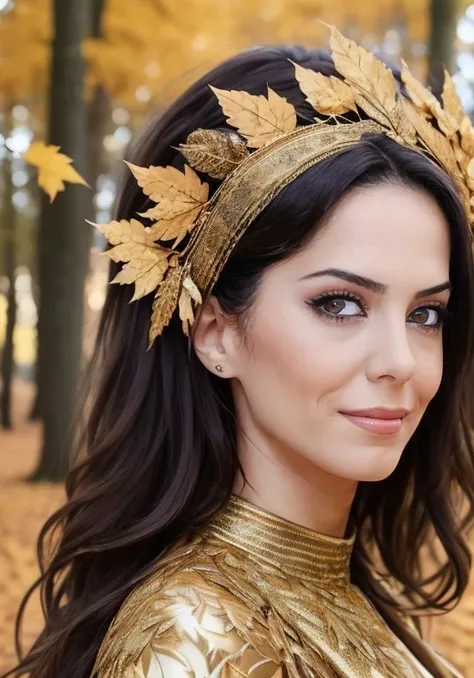 Masterpiece,beautiful dilara_gonder,drill hair,wearing gold laced dress,autumn,leaves,trees,best quality,samdoesarts,portrait,intricate detail,relaxing,brown eyes,headdress,detailed eyes,big pupils,brown eyes,
<lora:dilara_gonder-000007:0.8>,