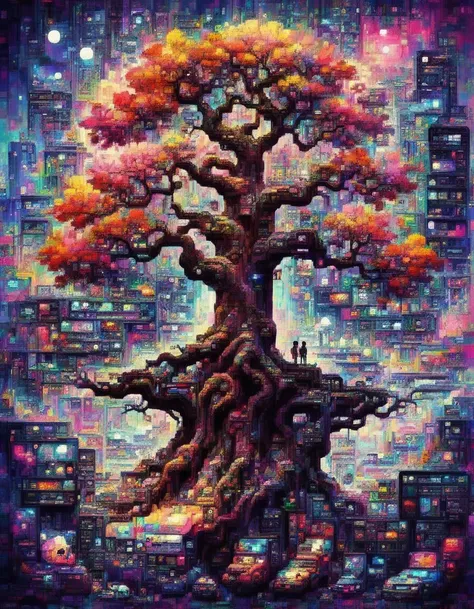 a the tree of life , outdoor, luisap,anime,glitch <lora:one10_lora:0.8>