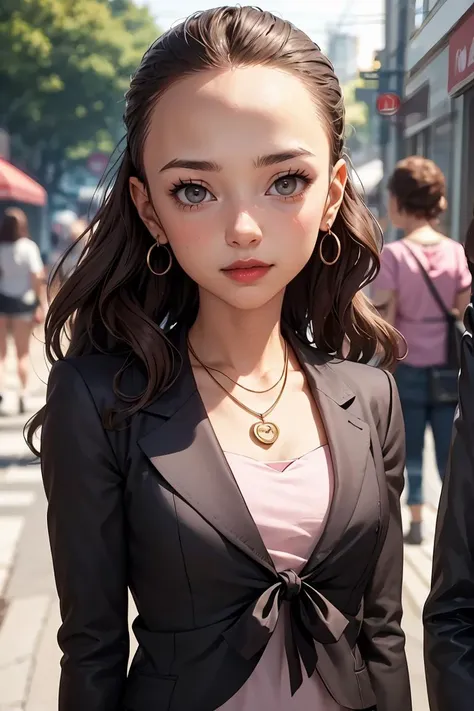 (masterpiece, best quality), 1girl,   <lora:eriminami-guy-v2:0.8> eriminami, forehead, hair behind ear, lipstick, necklace, jacket, tied jacket, black jacket, dress, pink dress