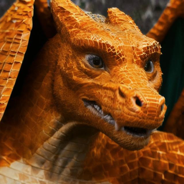 There is a close up of a dragon statue with a very large head - SeaArt AI