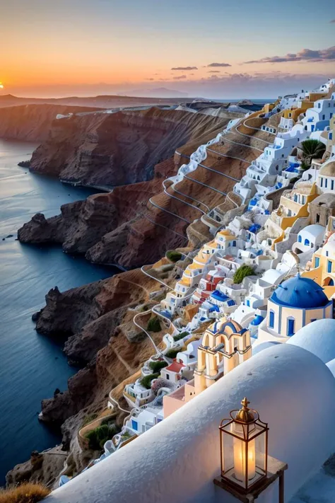 8k, best quality, real picture, intricate details, ultra-detailed, ultra highres, depth field,(photorealistic,realistic:1.2),masterpiece, <lora:add_detail:1>,
0.25 :: close-up , angled shot from the side , dutch angle ,
daytime ,
( Spectacular Sunsets: Witness stunning sunsets over Santorini in Greece, as the golden hues illuminate the white-washed buildings perched on cliffs :1.3),