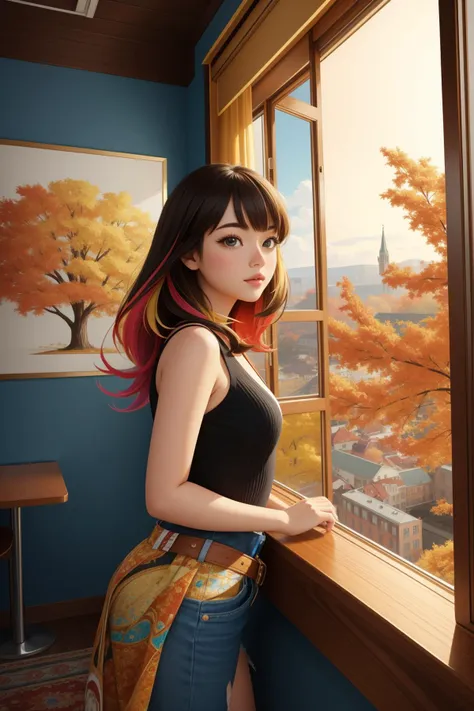 1girl, colorful illustration art by Artgerm, insane details, Adroit Warm ([Kiev:Bristol:2]:1.3) from inside of a Munich, fall roots and lava pit, Spring, Cel shading, Depressing, Hyperrealism, Nostalgic lighting, F/8, Muted Colors, Gold Leafing, crisp lines, octane engine, 64K, (whimsical art by Eddie Colla:0.8) , (Elba Damast:1.0) , (Don Maitz:0.7) , (Myoung Ho Lee:0.9) , colorful