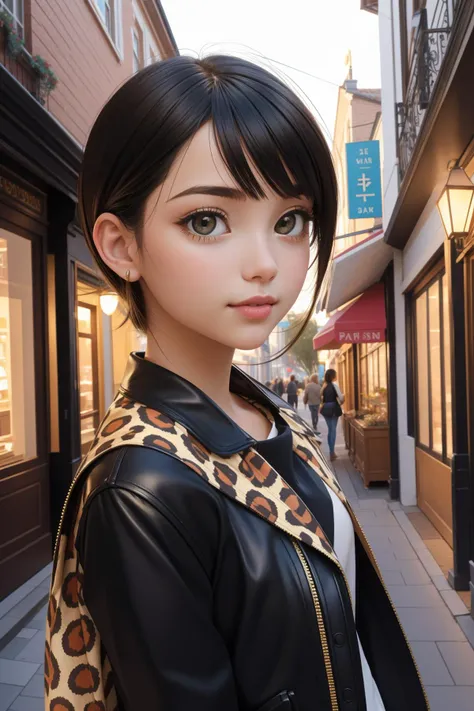 1girl, [ (stylized by Omri Koresh:0.8) and (Cory Loftis:0.8) and (Richard M. Powers:0.9) ::10], vibrant Classicism Art, lush space and street, intricate background, POV shot of a ("The Enscenement of Memory":1.3) , it is very Ghostly and Bewitching, Clear skies, in focus, Happy, Neo-Expressionism, Ambient lighting, Depth of field 270mm, Saturated, leopard print details, intricate details, Highres, dslr