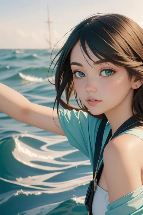 1girl, (seascape art designed by Albert Marquet:1.2) and (Richard Pousette-Dart:1.0) , studio portrait, Confused, close up of a Coral and Gray ("High Seas, High Stakes":1.3) , it is very Average and Charismatic, simple Teal and Mint green background, dense street and nature, at Sunrise, Sharp and in focus,  still, Zen, Modernism Art, Starlight, F/14, Velvia, blended visuals, Swirling [Rayon:Suede:17], pixiv, extremely hyper aesthetic