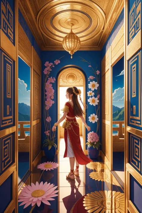 1girl, (surrealism art designed by Unica Zürn:0.7) , vibrant zentangle, fantasy sticker, awardwinning Painting of a Golden ratio, landscape of a Intensive Violent ([The Horseshoe Bend:Temple:1]:1.3) from inside of a Mudroom, Impressive flowers and Gravity well in background, at Twilight, Vivid, Tranquil, Neoclassicism, spotlit, telephoto lens, Kodachrome, sunbeam, behance HD, extremely hyper aesthetic, Concept Art World, emotional