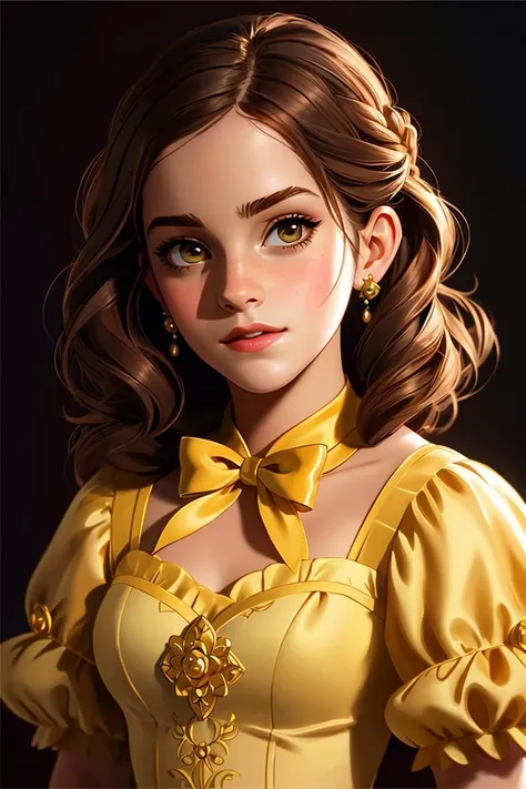 (princess),emma watson, belle from beauty and the beast,disney style,cute girl,full shot body, most beautiful artwork in the world, professional majestic oil painting, trending on ArtStation, trending on CGSociety, Intricate, High Detail, Sharp focus, sharp image,hd, realistic reflects,dramatic, photorealistic painting art, catoonized, pinterest,