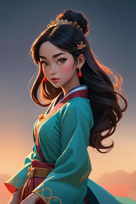 (princess),Mulan,disney style,cute girl,full shot body, most beautiful artwork in the world, professional majestic oil painting, trending on ArtStation, trending on CGSociety, Intricate, High Detail, Sharp focus, sharp image,hd, realistic reflects,dramatic, photorealistic painting art, catoonized, pinterest,