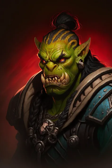 portrait of orc warrior, blizzard entertainment, detailed skin, skin imperfections, warcraft,The lighting should be warm and inviting, casting a gentle glow and highlighting the rich colors of its flesh, background Cinematic Hollywood Film Style, shallow depth of field, vignette, highly detailed, high budget, bokeh, cinemascope, moody, epic, gorgeous, film grain, grainy,wangwei,