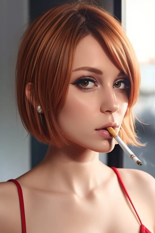 smoking cigsmoker Mariia, bobcut<lora:cigsmoker_Woman:0.7> big lips