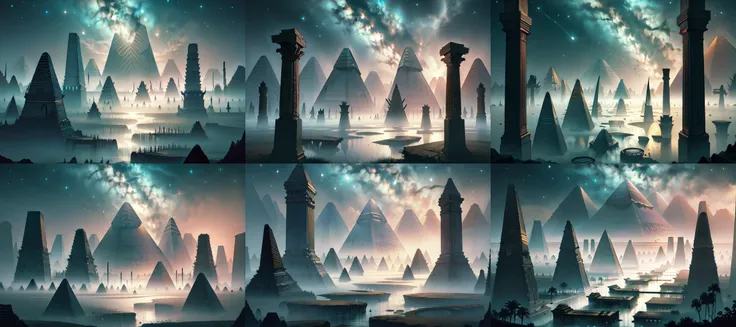 (otherworldly, otherworldly atmosphere, otherworldly appearance), highly insanely detailed, masterpiece, top quality, best quality, highres, 4k, 8k, RAW photo, ((ancient egyptian theme:1.2)),
Celestial Mistwood Flats,
<lora:Celestial_Mistwood_Flats:0.8>, (fantasy world)