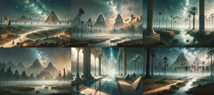 (otherworldly, otherworldly atmosphere, otherworldly appearance), highly insanely detailed, masterpiece, top quality, best quality, highres, 4k, 8k, RAW photo, ((ancient egyptian theme:1.2)), 
Celestial Mistwood Flats, 
<lora:Celestial_Mistwood_Flats:0.8>, (fantasy world)