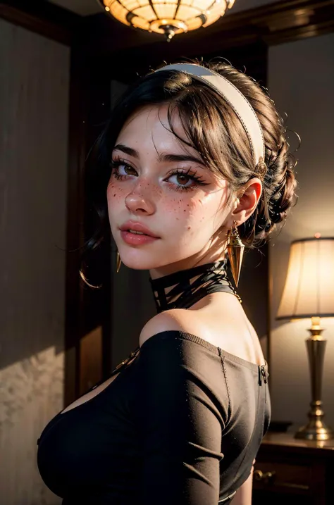 (masterpiece, best quality, highres:1.2), (photorealistic:1.2), (film grain:1.3), (morbid light:1.2), raw photo, (seductive pose1.5), (dynamic angle), fcDetailPortrait, detailed face, detailed eyes, detailed skin, extremely detailed, intricate details, cowboy shot, facing viewer,
zh_mushyee_normalgirl, Emmy Rossum, zh_mushyee_cosplaygirl, pale skin, tattoo, freckles, lips, aayorf, sidelocks, gold hairband, hair ornament, red eyes, gold earring, gradient hair, black hair, looking at viewer, solo, full body, thin waist, slim waist, perfect ass, smooth round ass, thicc ass, hourglass figure, large breasts, cleavage, choker, off shoulder, red sweater, sweater dress, long sleeves, black pantyhose, moonlight passing through hair, (random beautiful background:1.3), (sharp), exposure blend, bokeh, dim light, (hdr:1.4), high contrast, (muted colors, dim colors, soothing tones:1.3), low saturation, (anti-aliasing:1.2), elegant, soft scattered light, realistic proportions, limited palette, backlit, accent lighting, (neutral colors:1.3), cross process, cinematic lighting, coherent light, coherent shadows,
<lora:epi_noiseoffset2:0.7> <lora:yor_forger_v1:0.8>