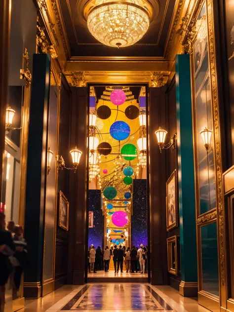 Medellin from inside of a Asuncion, Grand, neon palette \ (cyberpunk\) <loralora:neon_palette_offset:.3@.2,.8@.3>, by gustavklimt <lora:GustavKlimt_v01_TigonTX:1>, grand illumination, deep rich colors, warm light, fine artistic composition, detailed
