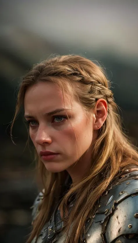 (masterpiece, best quality, highres:1.2), (photorealistic:1.2), (film grain:1.3), (morbid light:1.2), (dynamic angle), raw photo, a portrait of a fierce Viking, embodying bravery and resilience in a rugged landscape, , (sharp), exposure blend, bokeh, dim light, (hdr:1.4), high contrast, (muted colors, dim colors, soothing tones:1.3), morbid