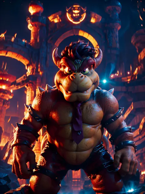 Bowser character from the game super mario bros, dvd screenshot, cinematic lighting, 1980s video, realistc, vhs, dark fantasy ambient
