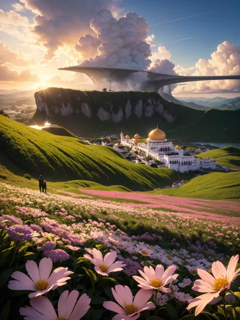 Punks flowers, landscape of a Haunted Stunning (Brunei:1.2) , Bathed in shadows, Magic Realism, Satisfying, Sun Rays, Plain white background, professional, landscape art by Tom Roberts, close-up, ordinary, epic, stunning, contemporary, ambient illumination, excellent composition, confident