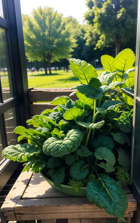 nature shot with a lot of Kale (vegetable), outdoors, greenery, natural light, fresh