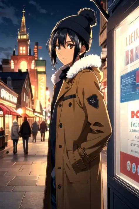 masterpiece, best quality, photorealistic, 1boy, solo, male focus, looking at viewer, , , , , <lora:arata_kangatari:0.88>, arata_kangatari, arata_kangatari, black hair, brown eyes, , coat, beanie, amusement park, HDR
