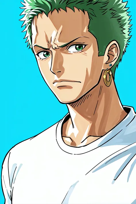 oda eiichirou, 1boy, earrings, frown, green hair, highres, jewelry, looking at viewer, male focus, official art, one piece, roronoa zoro, sandai kitetsu, shirt, simple background, solo
<lora:oda_eiichirou:0.5>