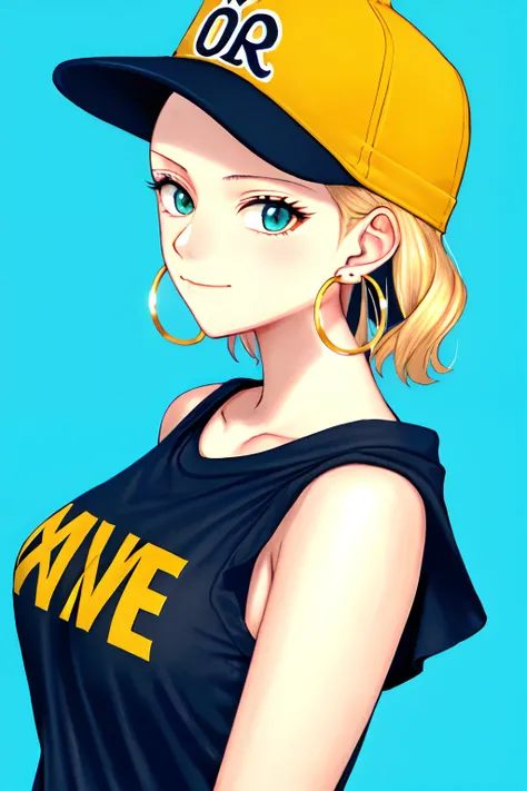 oda eiichirou, masterpiece, best quality, 1girl, aqua eyes, baseball cap, blonde hair, closed mouth, earrings, green background, hat, hoop earrings, jewelry, looking at viewer, shirt, short hair, simple background, solo, upper body, yellow shirt
<lora:oda_eiichirou:0.6>