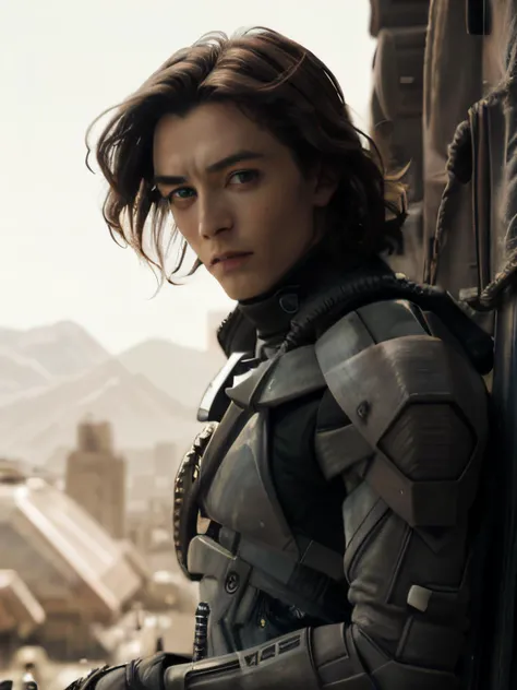 (dynamic pose:1.2),(dynamic camera), upper-body of an handsome male, ((Paul Atreides)), mid long hair,  sword in one hand, ((perfect eyes)) , (in a worn mecha exosuit),(bokeh:1.2), intricate, (steel metal [rust]), elegant, sharp focus, soft lighting, vibrant colors, ((streets)), detailed face, RAW photo, full sharp, wallpapper 8k uhd, dslr, soft lighting, high quality, film grain, Fujifilm XT3,  <lora:last:1>