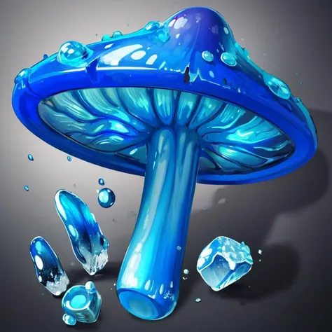 masterpiece, best quality, <lora:FantasyIcons_Mushrooms:0.8>, blue mushroom, ice,