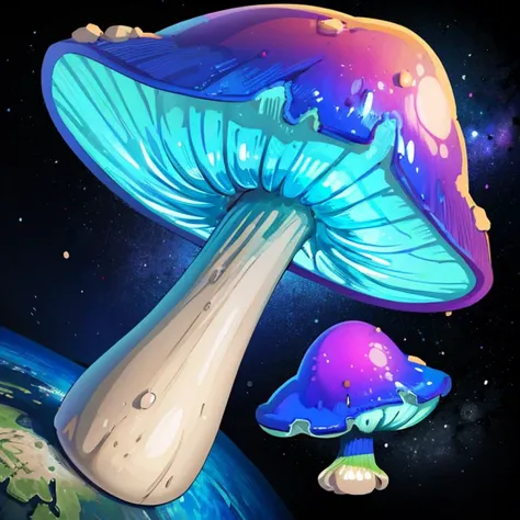 masterpiece, best quality, <lora:FantasyIcons_Mushrooms:0.8>, glowing mushroom, space, stars, cosmos,