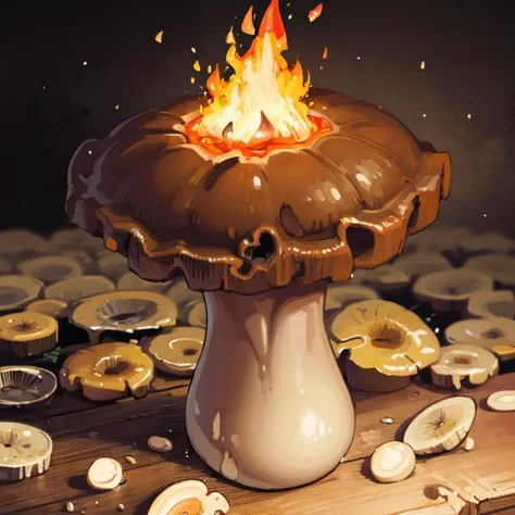masterpiece, best quality, <lora:FantasyIcons_Mushrooms:0.8>, mushroom, fire,