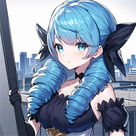 1girl,solo,cityscape,upper body,GWen, <lora:GWen7:0.7>