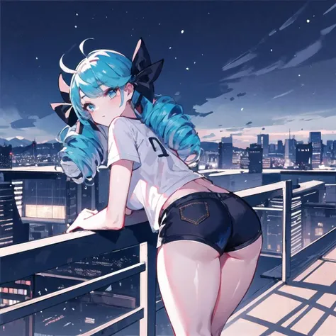 best quality,4k,high quality,GWen,1girl,solo,tan,breasts,short shorts,T-shirt,cityscape, in night, flash,look back, <lora:GWen7:0.9>