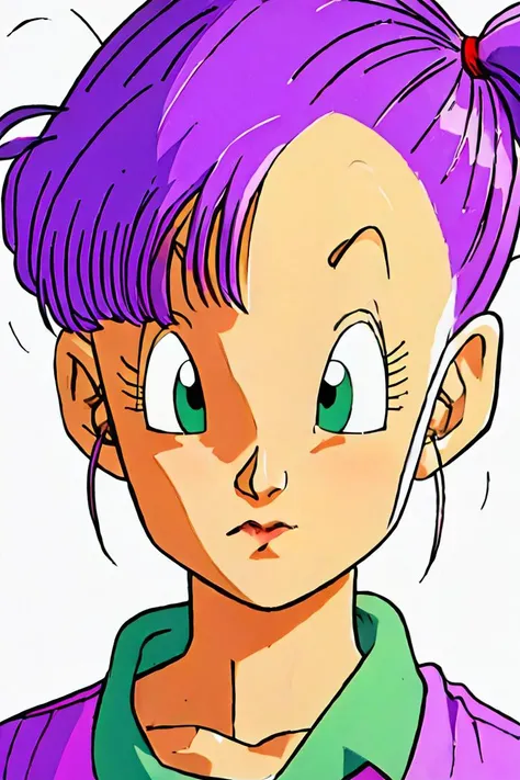 (masterpiece, best quality), 1girl, <lora:bulmaptp:1> bulma, purple hair, green eyes
