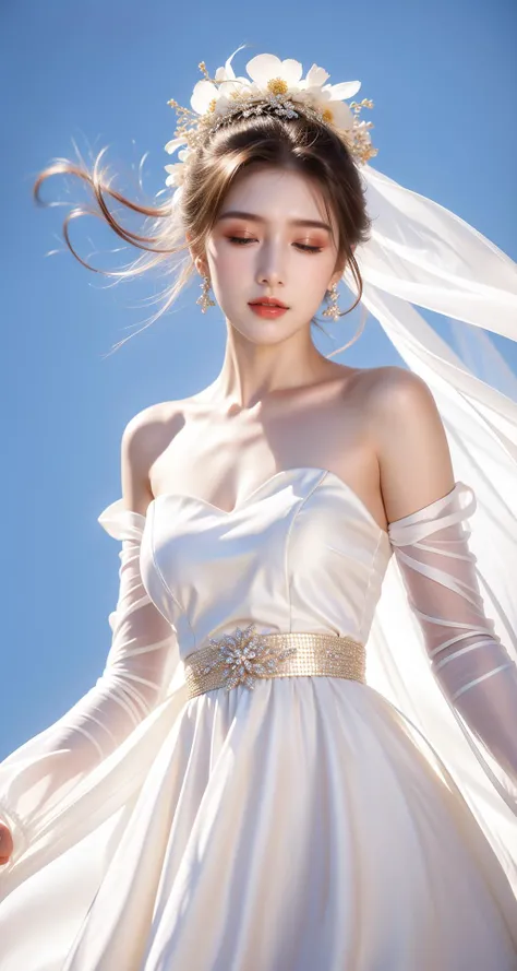 <lora:è¸æ±½_æè¥äººç:0.7>,1girl,solo,stunningly beautiful,white dress,detached sleeves,jewelry,flower,floating hair,Canon RF 85mm f/1.2L 85mm,action shot,Super Telephoto Lens,