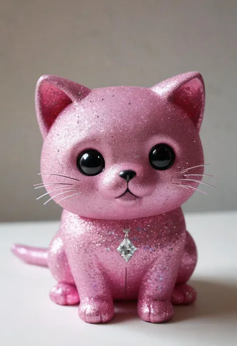 cat, in the style of glitter and diamond dust, kawaii aesthetic, tatsuo miyajima, whimsical, sana takeda, realistic depiction of light, light magenta