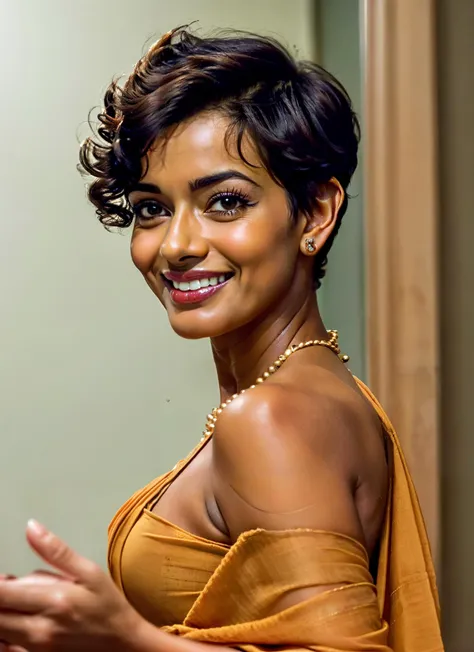 (broc-persis:1.1)
realistic photo, skin pores, textured skin, highly realistic skin, ambient occlusion
(happy512:0.9)
(very short hair:1.4)
(saree:1.2)
(brown lipstick:1.2)
1girl. solo
(candid shot:1.3), (looking at viewer:1.4)
(inside hotel bedroom:1.3)
(close up:1.4)
nphot, pitch black room, bad flash, blown out
<lora:NightphotoV1-0:0.7>