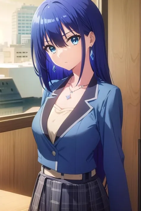 ayanoyuugiri, <lora:ayano yuugiri s1-lora-nochekaiser:1>,
ayano yuugiri, long hair, hair between eyes, blue eyes, blue hair, bangs,
BREAK skirt, jewelry, collarbone, jacket, pantyhose, earrings, belt, necklace, black pantyhose, formal, suit, blue jacket, skirt suit,
BREAK indoors, classroom,
BREAK looking at viewer, (cowboy shot:1.5),
BREAK <lyco:GoodHands-beta2:1>, (masterpiece:1.2), best quality, high resolution, unity 8k wallpaper, (illustration:0.8), (beautiful detailed eyes:1.6), extremely detailed face, perfect lighting, extremely detailed CG, (perfect hands, perfect anatomy),