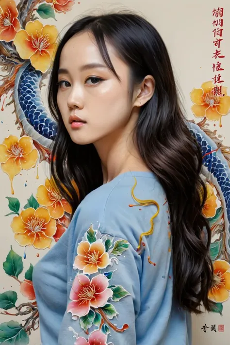 Colorful, multiple colors, intricate detail, splash screen, photorealistic, intricately detailed fluid gouache painting, calligraphy, acrylic, watercolor art,
masterpiece, best quality, 1girl, <lora:kwFemale_Beta40-SDXL_v1:1>, chinese