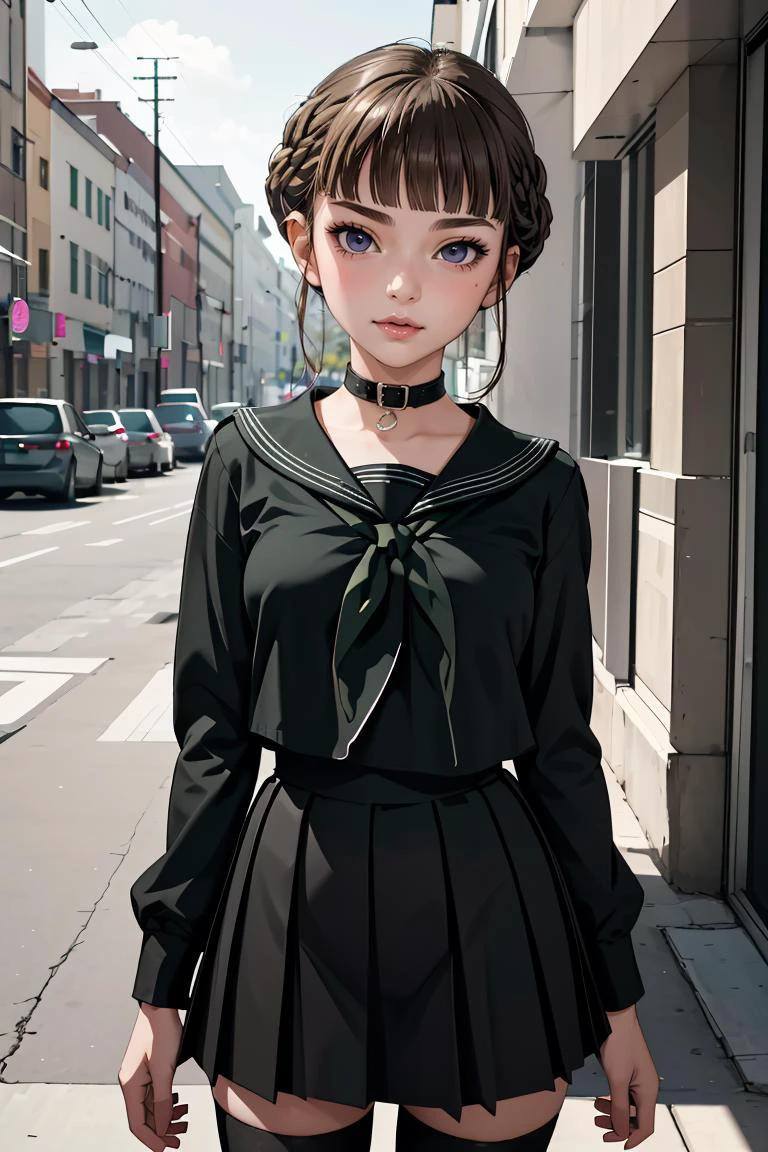 (masterpiece, best quality), 1girl, <lora:Nemu1:1> Manaka Nemu, short hair, braided hair, brown hair, violet eyes, || black serafuku, green necktie, black skirt, black thighhighs,