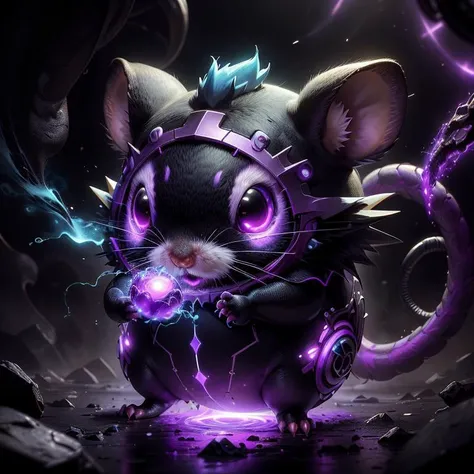 <lora:UltraBlackholeTech-20:0.8>,ulblackholetech  , excessive energy, 
 purple hamster , pokemon \(creature\), cute