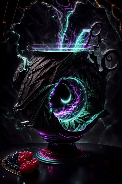 masterpiece, best quality, 16k, 8k, ultra highres, absurdres, highres, dramatic lighting, extremely detailed, highly detailed, intricate details, (product image:1.4), (dark background:1.4) excessive energy,
ADDCOMM
<lora:style-ultrablackholetech:1.2> <lora:add_detail:1.0> <lora:epi_noiseoffset-v2:1.0> side view of a beautiful (ulblackholetech cocktail:1.1) served in a (round bodied cocktail glass:1.2),
ADDBASE
(decorative mint leaf:1.6), black hole releasing purple (excessive energy:1.2), (swirly:1.3), (milky way, moon, saturn:1.1), (fractal art:1.6),
ADDROW
(raspberries, black berries:1.6), (decorative mint:1.3), scifi, science fiction, (futuristic tabletop:1.4)