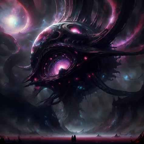 picture of a huge space monster eating a planet.monster,The planet is eaten,ancient cthulu octopus monster with 3 white-light orbs for eyes ,, tentacles sprawling in all directions, dark underwater space themed background. very dark and scary. hyper intricate details. volumetric lighting. streetwear style artwork. grunge. award winning stunning masterpiece. 8k. beautiful. gorgeous. only using the colors purple, red, white. narrow depth of field. hyperrealistic artwork style. scary horror metal music vibe. godrays, gorgeous, amazing, intricate, highly detailed, digital painting, artstation, concept art, sharp focus, illustration, art by greg rutkowski and alphonse mucha, <lora:CosmicEldritchTech:0.8> eldritchtech, cosmic, dark energy, <lora:UltraBlackholeTech:0.8> ulblackholetech, excessive energy, scifi, <lora:add_detail:0.8>