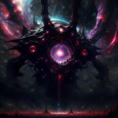 picture of a huge space monster eating a planet.monster,The planet is eaten,ancient cthulu octopus monster with 3 white-light orbs for eyes ,, tentacles sprawling in all directions, dark underwater space themed background. very dark and scary. hyper intricate details. volumetric lighting. streetwear style artwork. grunge. award winning stunning masterpiece. 8k. beautiful. gorgeous. only using the colors purple, red, white. narrow depth of field. hyperrealistic artwork style. scary horror metal music vibe. godrays, gorgeous, amazing, intricate, highly detailed, digital painting, artstation, concept art, sharp focus, illustration, art by greg rutkowski and alphonse mucha, <lora:CosmicEldritchTech:0.8> eldritchtech, cosmic, dark energy, <lora:UltraBlackholeTech:0.8> ulblackholetech, excessive energy, scifi, <lora:add_detail:0.8>